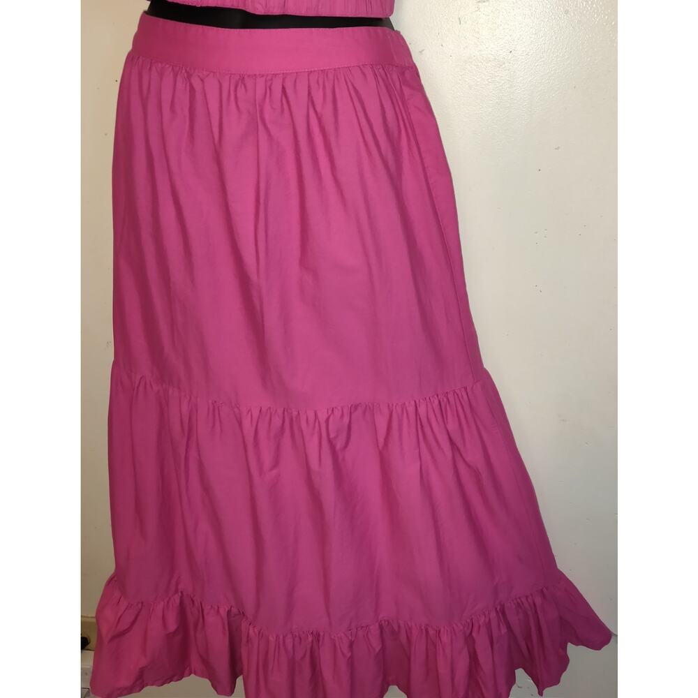 Bright Pink Peasant Maxi Dress 2pc L Tiered Boho Whimsigoth Ruffles Cropped - Picture 6 of 16